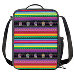 Sugar Skull Mexican Serape Pattern Print Crossbody Lunch Bag