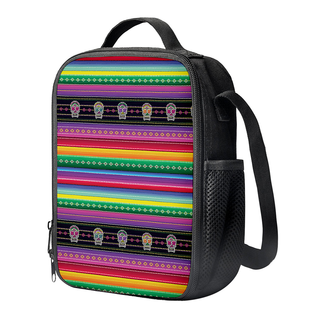 Sugar Skull Mexican Serape Pattern Print Crossbody Lunch Bag