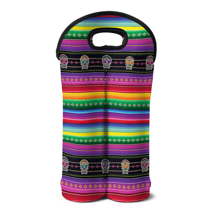 Sugar Skull Mexican Serape Pattern Print Double Neoprene Wine Tote