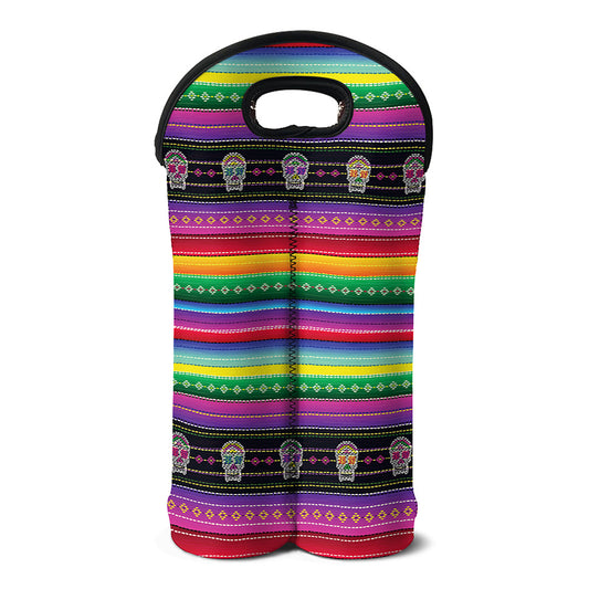 Sugar Skull Mexican Serape Pattern Print Double Neoprene Wine Tote