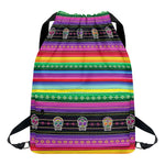 Sugar Skull Mexican Serape Pattern Print Drawstring Backpack
