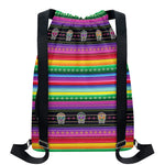 Sugar Skull Mexican Serape Pattern Print Drawstring Backpack