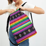 Sugar Skull Mexican Serape Pattern Print Drawstring Backpack