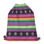 Sugar Skull Mexican Serape Pattern Print Drawstring Bag