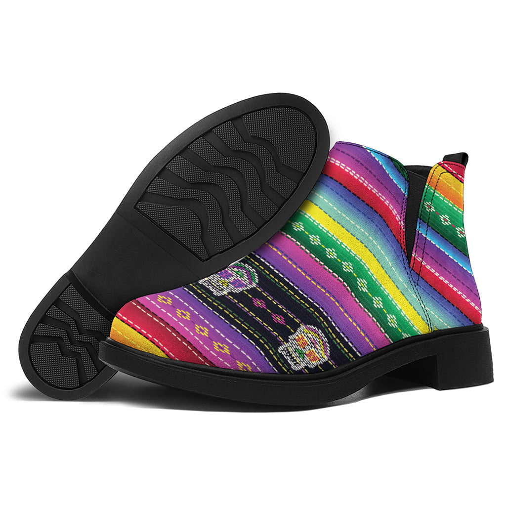 Sugar Skull Mexican Serape Pattern Print Flat Ankle Boots