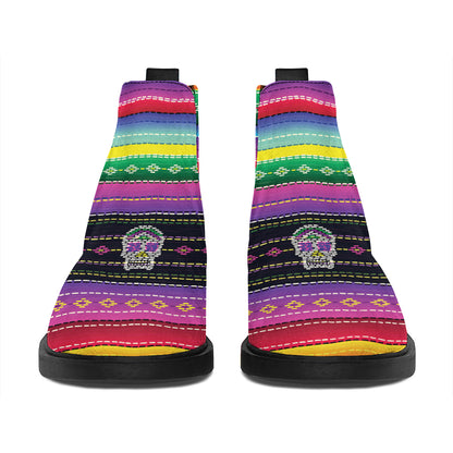 Sugar Skull Mexican Serape Pattern Print Flat Ankle Boots