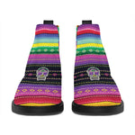 Sugar Skull Mexican Serape Pattern Print Flat Ankle Boots