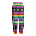 Sugar Skull Mexican Serape Pattern Print Fleece Lined Knit Pants
