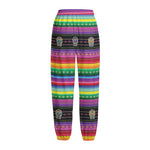 Sugar Skull Mexican Serape Pattern Print Fleece Lined Knit Pants