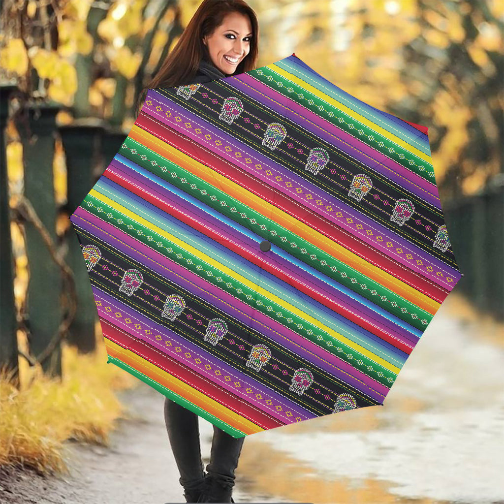 Sugar Skull Mexican Serape Pattern Print Foldable Umbrella