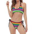Sugar Skull Mexican Serape Pattern Print Halter Scoop Tie Side Bikini