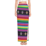 Sugar Skull Mexican Serape Pattern Print High Slit Maxi Skirt