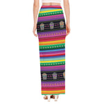 Sugar Skull Mexican Serape Pattern Print High Slit Maxi Skirt