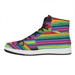 Sugar Skull Mexican Serape Pattern Print High Top Leather Sneakers