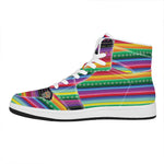 Sugar Skull Mexican Serape Pattern Print High Top Leather Sneakers