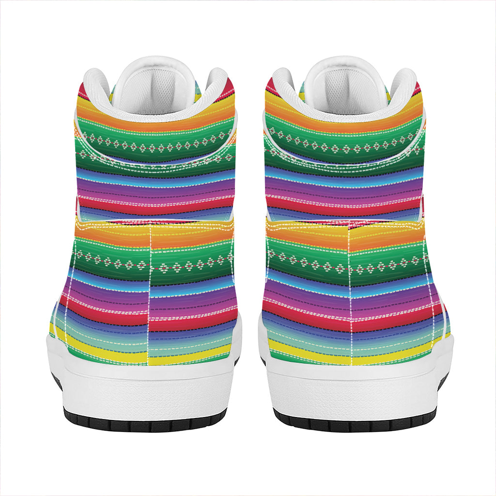 Sugar Skull Mexican Serape Pattern Print High Top Leather Sneakers