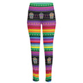 Sugar Skull Mexican Serape Pattern Print High-Waisted Pocket Leggings