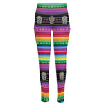 Sugar Skull Mexican Serape Pattern Print High-Waisted Pocket Leggings