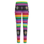 Sugar Skull Mexican Serape Pattern Print High-Waisted Pocket Leggings