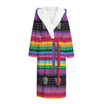 Sugar Skull Mexican Serape Pattern Print Hooded Bathrobe