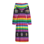Sugar Skull Mexican Serape Pattern Print Hooded Bathrobe