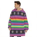 Sugar Skull Mexican Serape Pattern Print Hoodie Blanket