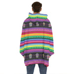 Sugar Skull Mexican Serape Pattern Print Hoodie Blanket