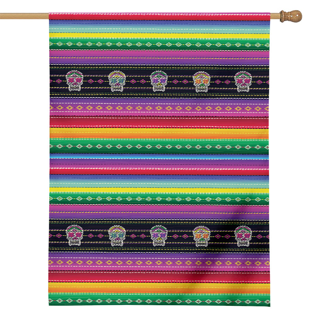 Sugar Skull Mexican Serape Pattern Print House Flag