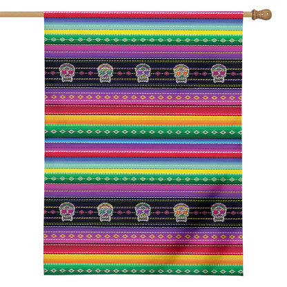 Sugar Skull Mexican Serape Pattern Print House Flag