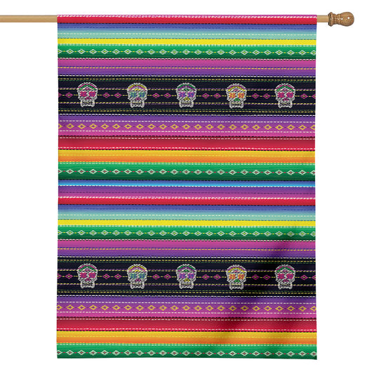 Sugar Skull Mexican Serape Pattern Print House Flag