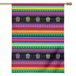 Sugar Skull Mexican Serape Pattern Print House Flag