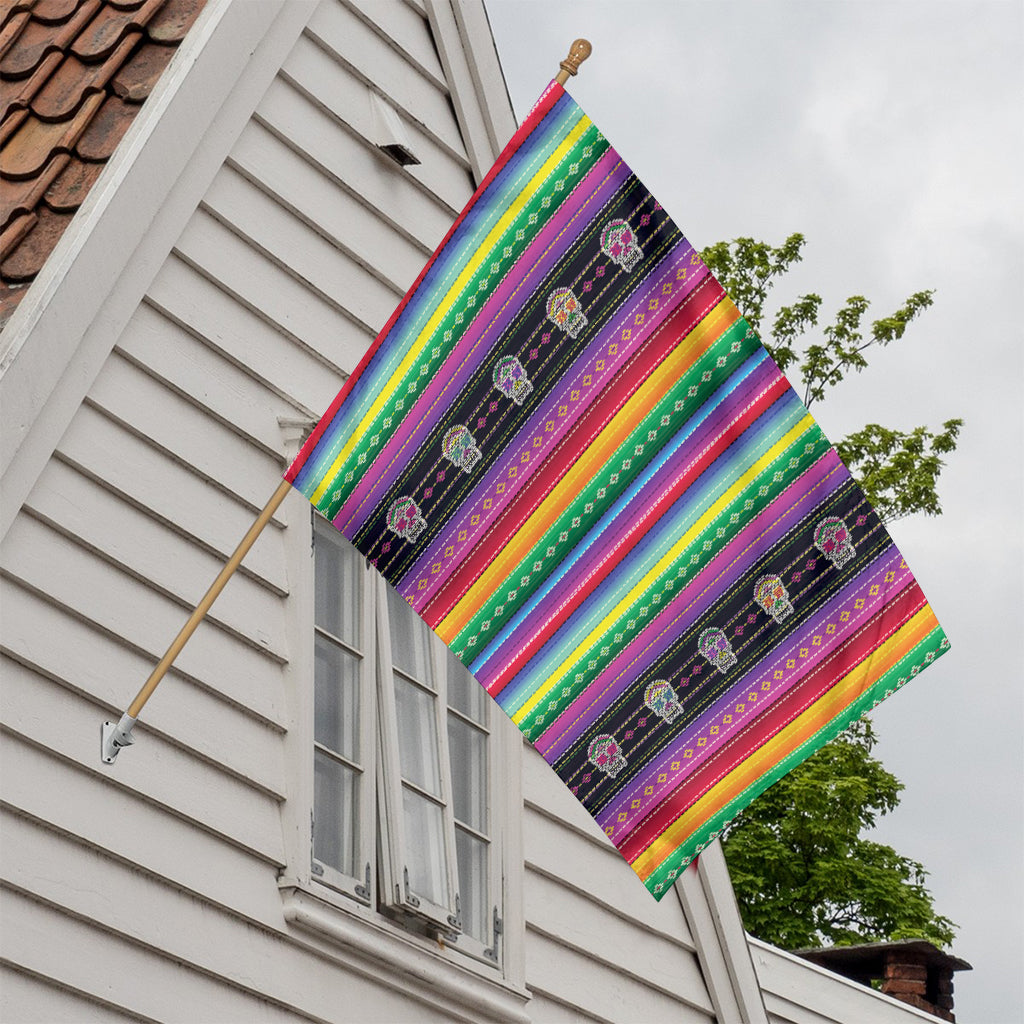 Sugar Skull Mexican Serape Pattern Print House Flag