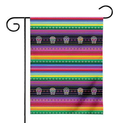Sugar Skull Mexican Serape Pattern Print House Flag