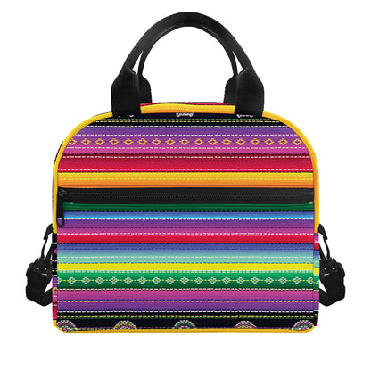 Sugar Skull Mexican Serape Pattern Print Insulated Lunch Bag