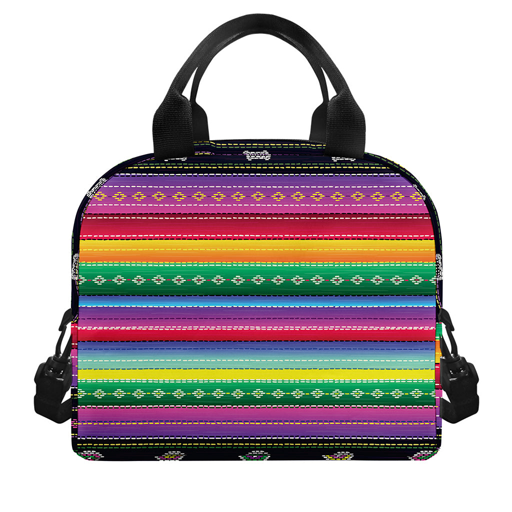 Sugar Skull Mexican Serape Pattern Print Insulated Lunch Bag