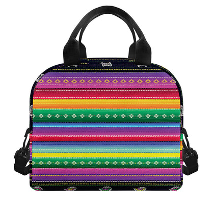 Sugar Skull Mexican Serape Pattern Print Insulated Lunch Bag