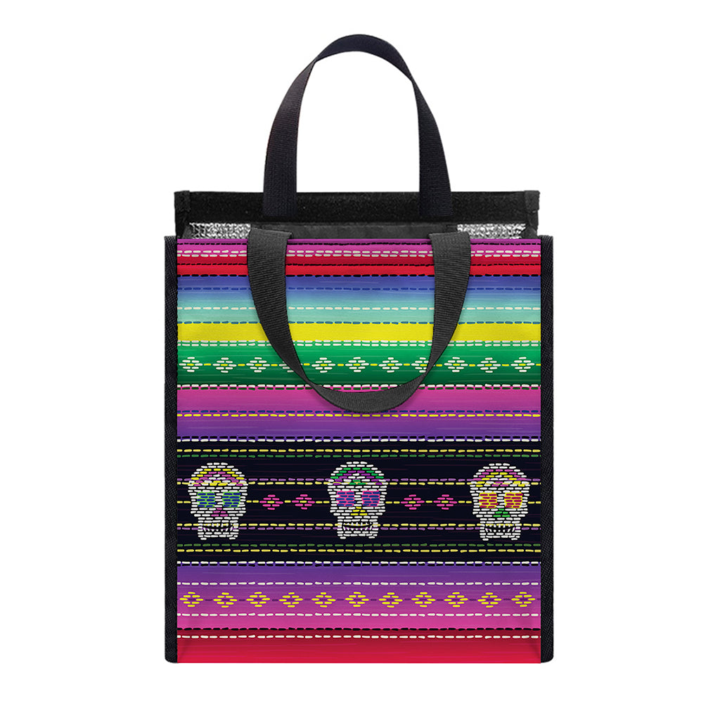 Sugar Skull Mexican Serape Pattern Print Insulated Lunch Tote