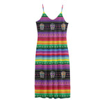 Sugar Skull Mexican Serape Pattern Print Jersey Midi Cami Dress