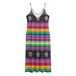 Sugar Skull Mexican Serape Pattern Print Jersey Midi Cami Dress