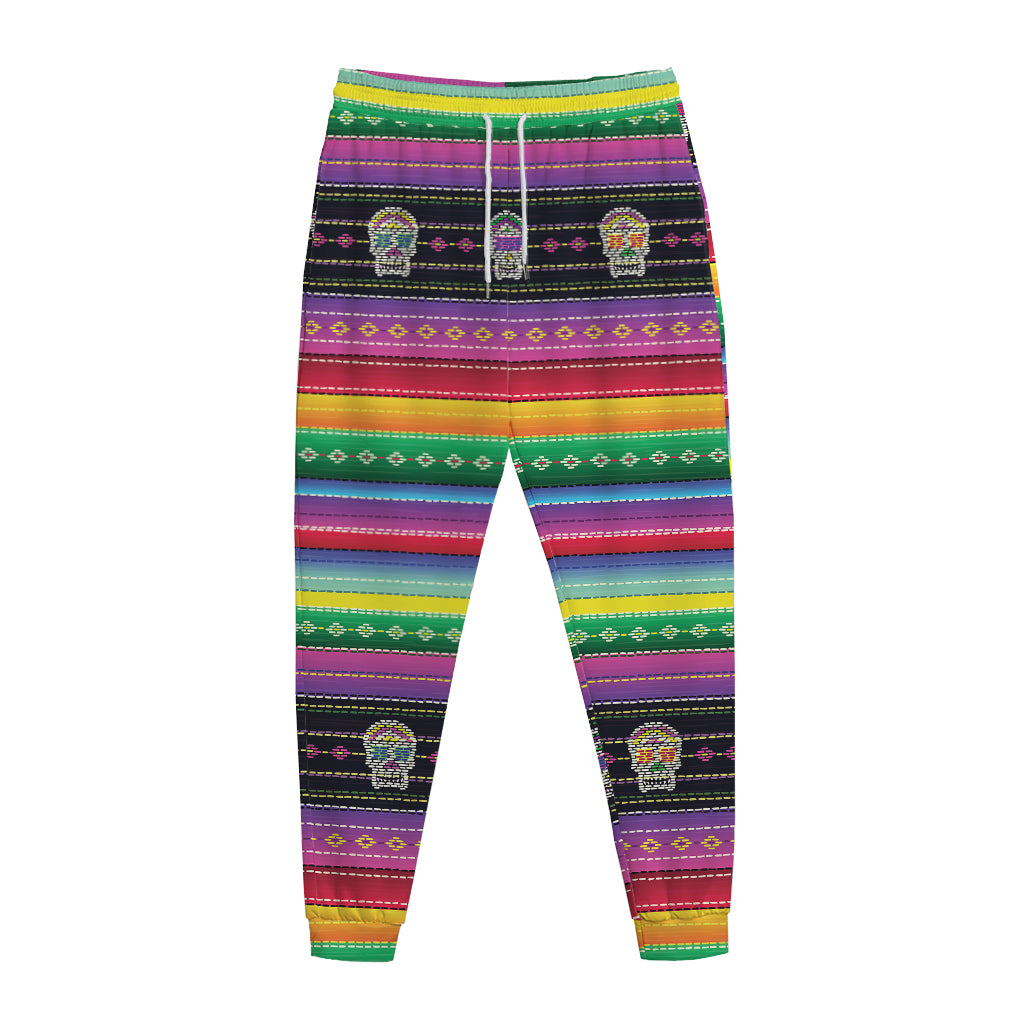 Sugar Skull Mexican Serape Pattern Print Jogger Pants