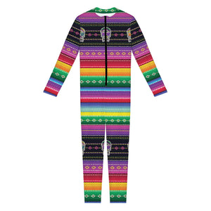 Sugar Skull Mexican Serape Pattern Print Jumpsuit