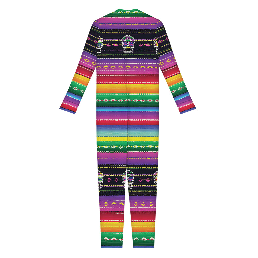 Sugar Skull Mexican Serape Pattern Print Jumpsuit