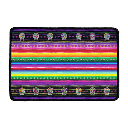 Sugar Skull Mexican Serape Pattern Print Kitchen Mat