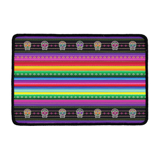 Sugar Skull Mexican Serape Pattern Print Kitchen Mat