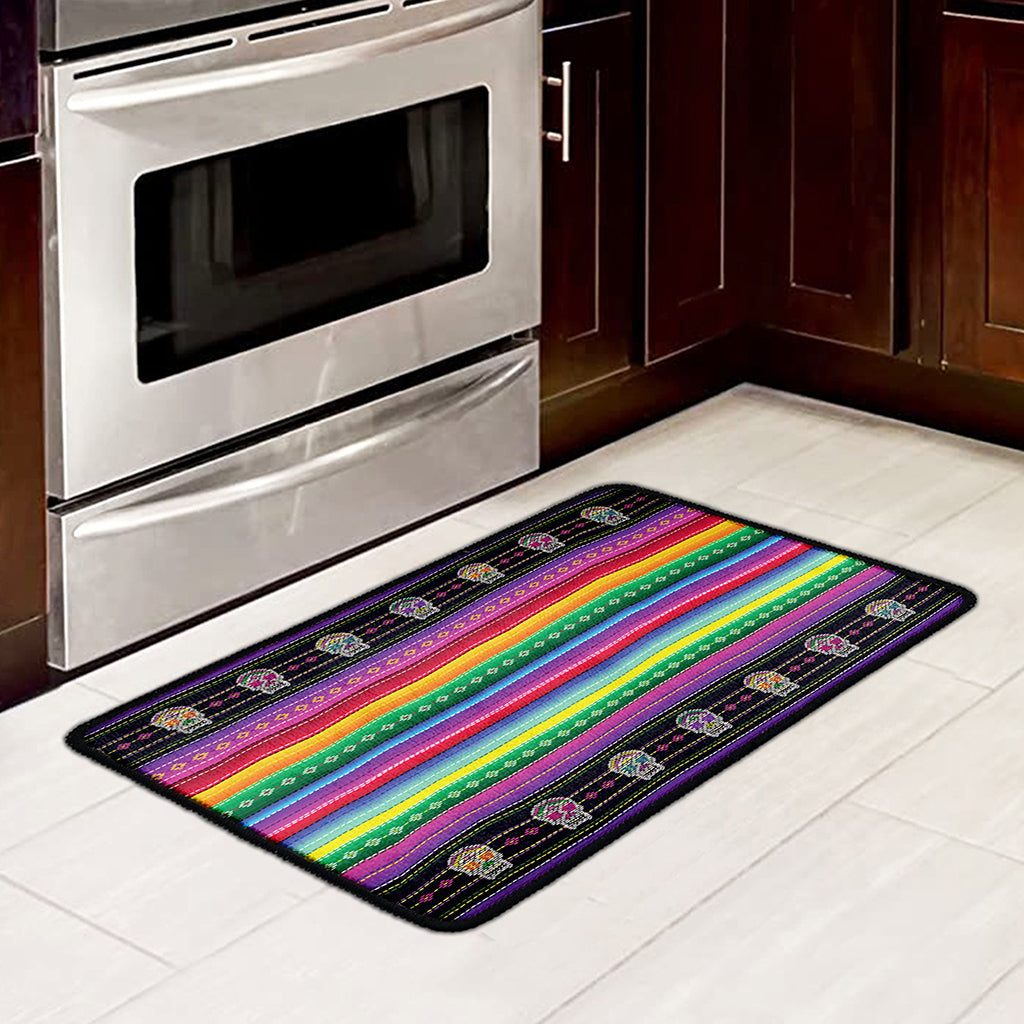 Sugar Skull Mexican Serape Pattern Print Kitchen Mat