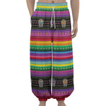 Sugar Skull Mexican Serape Pattern Print Lantern Pants