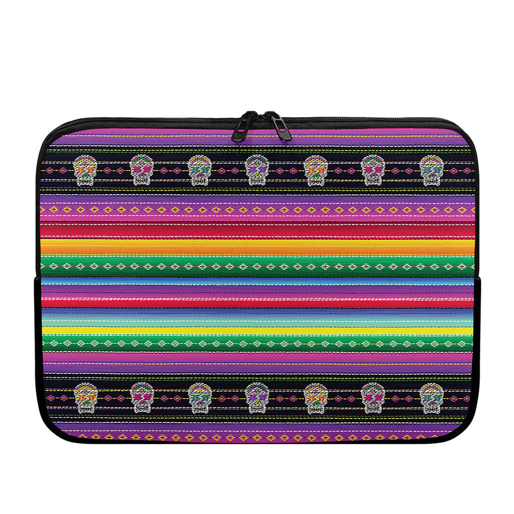 Sugar Skull Mexican Serape Pattern Print Laptop Sleeve