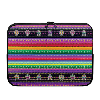 Sugar Skull Mexican Serape Pattern Print Laptop Sleeve