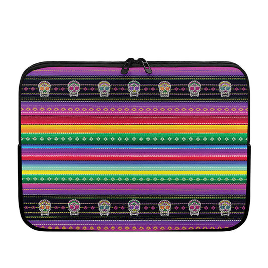 Sugar Skull Mexican Serape Pattern Print Laptop Sleeve