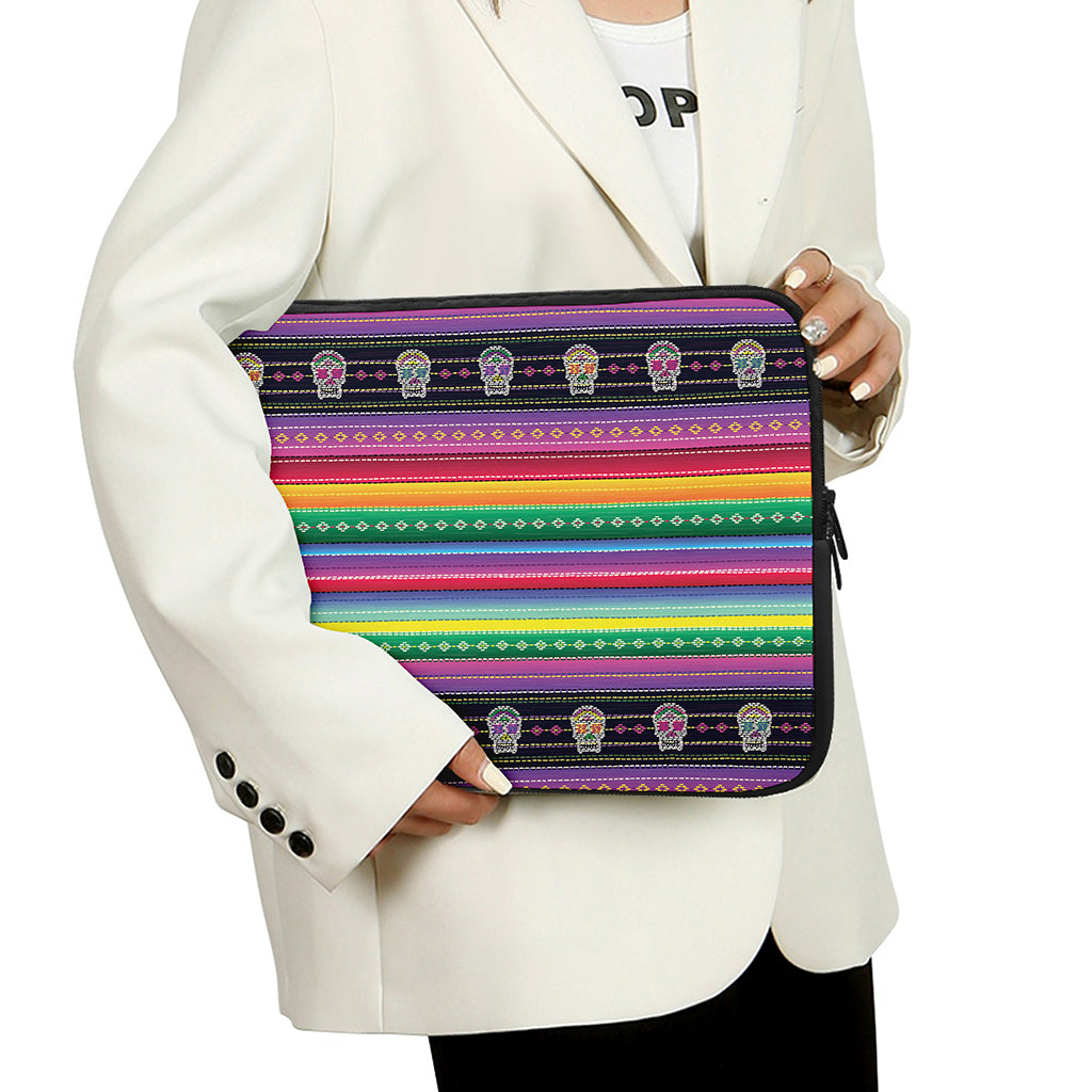 Sugar Skull Mexican Serape Pattern Print Laptop Sleeve